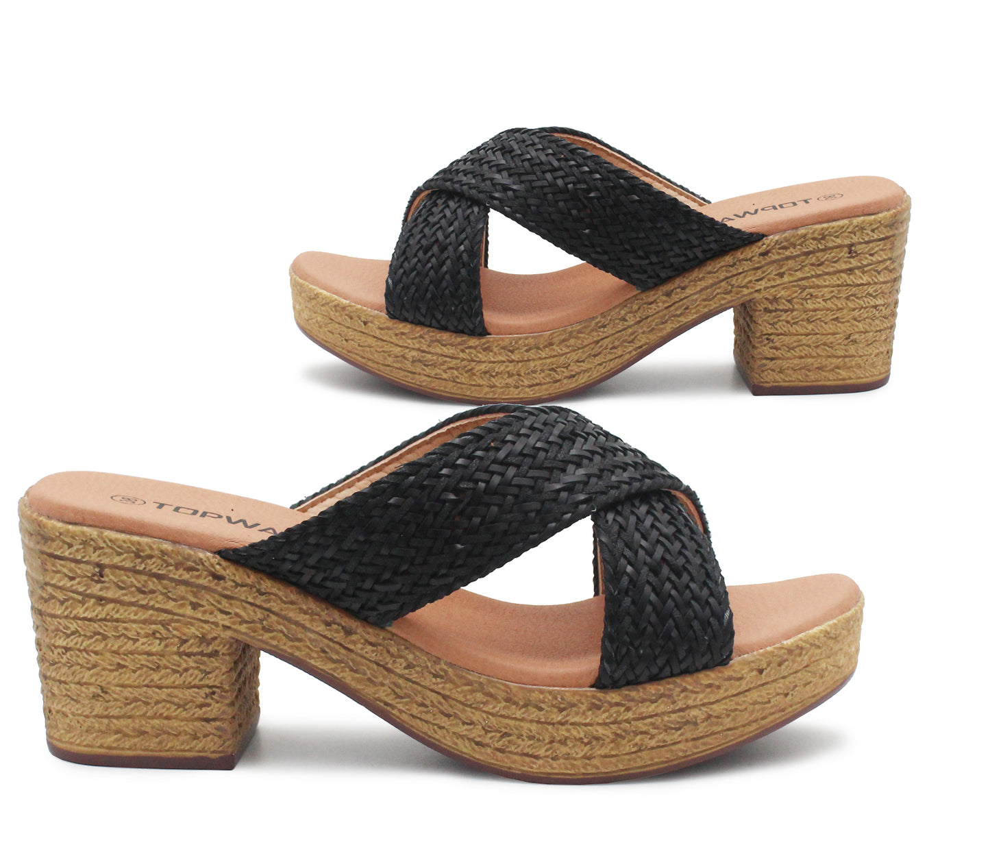 B823460 Womens Block Heel Platform Sole Sandals in Black
