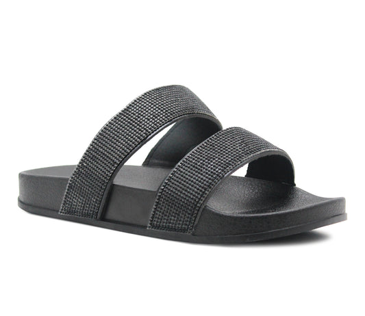 HOPE Womens Diamante Sliders in Black