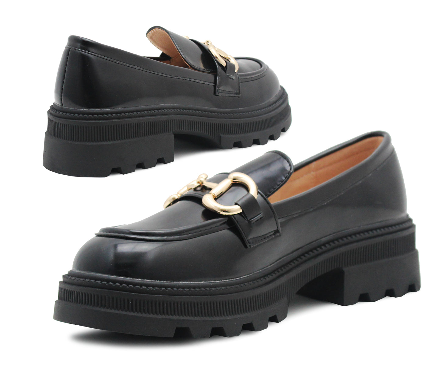 B852880 Womens Platform Sole Chunky Fashion Loafers in Black