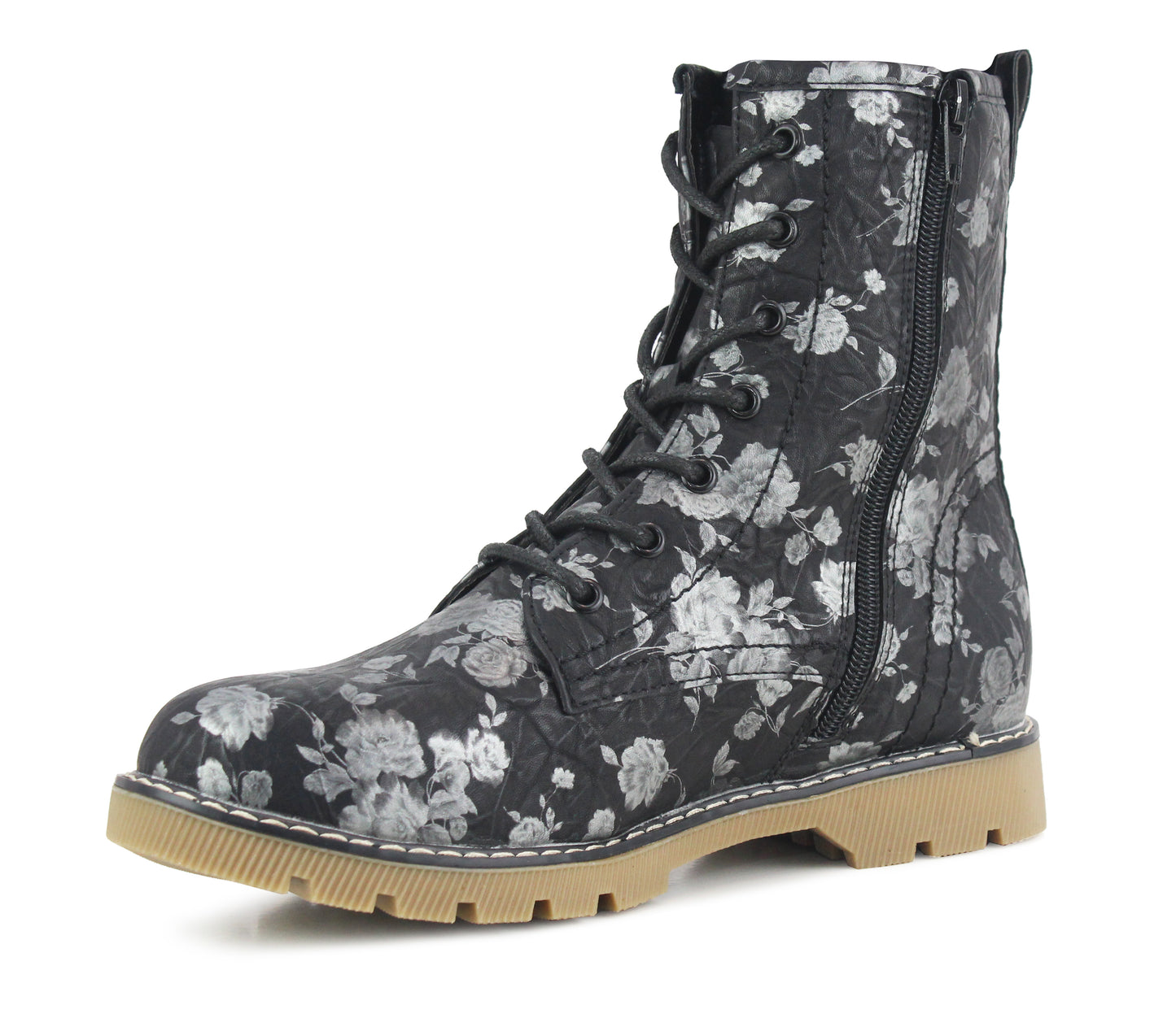 RAVEN Women's High Top Ankle Boots in Black Floral