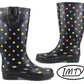 Womens Adjustable Calf Wellies Waterproof Ladies Fashion Festival Dog Walking Rain Mud Polka Dot Wellington Boots