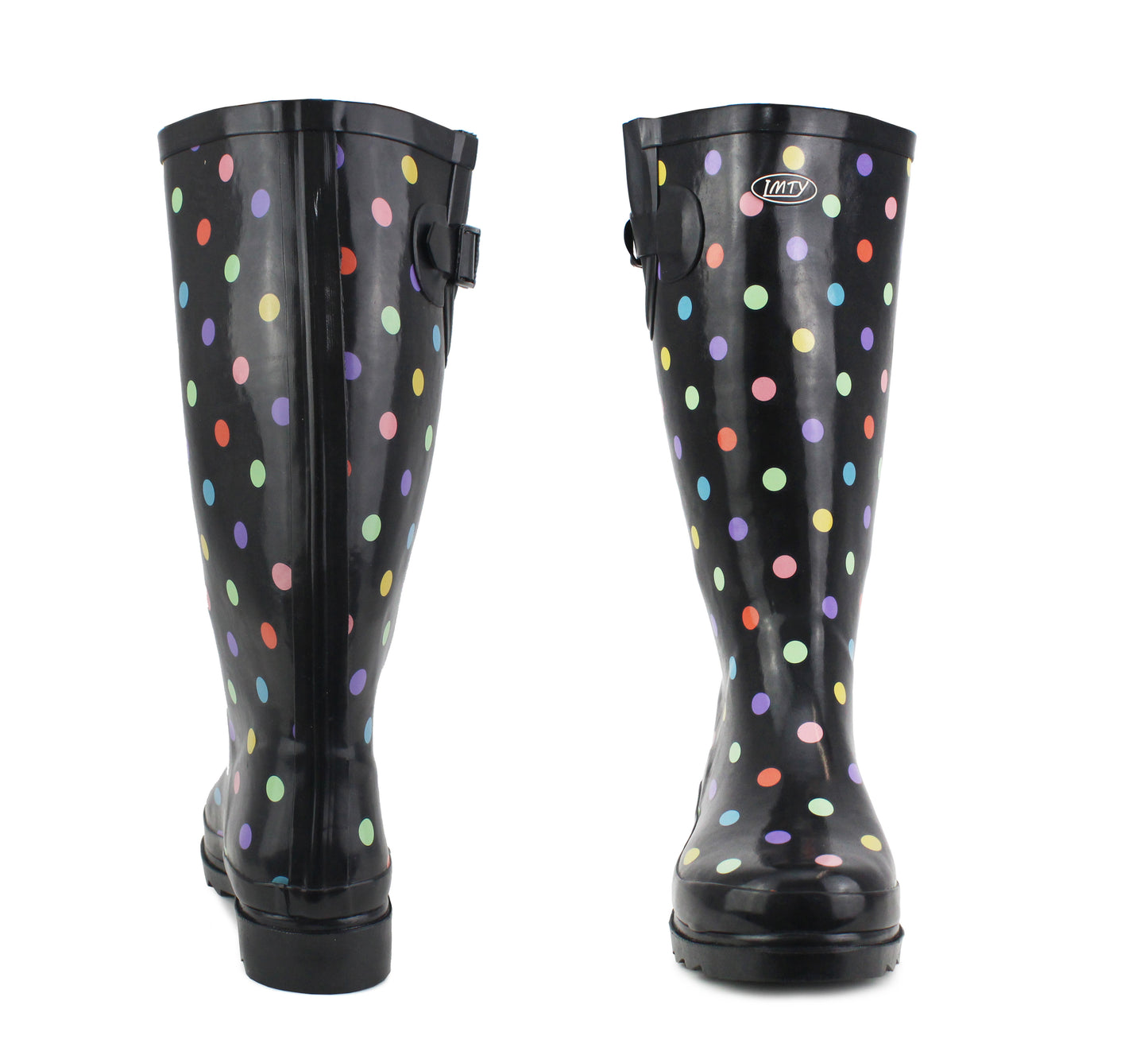 DITZY 001 Women's Black Polka Dot Adjustable Wellington Boots