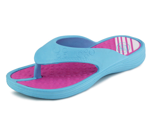 Womens Ladies Lightweight EVA Toe Post Slip On Flat Beach Summer Pool Slides Water Shoes Flip Flops Sandals Blue Pink