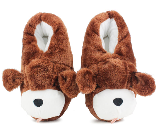 B593993 Womens Novelty Dog Christmas Slippers in Brown