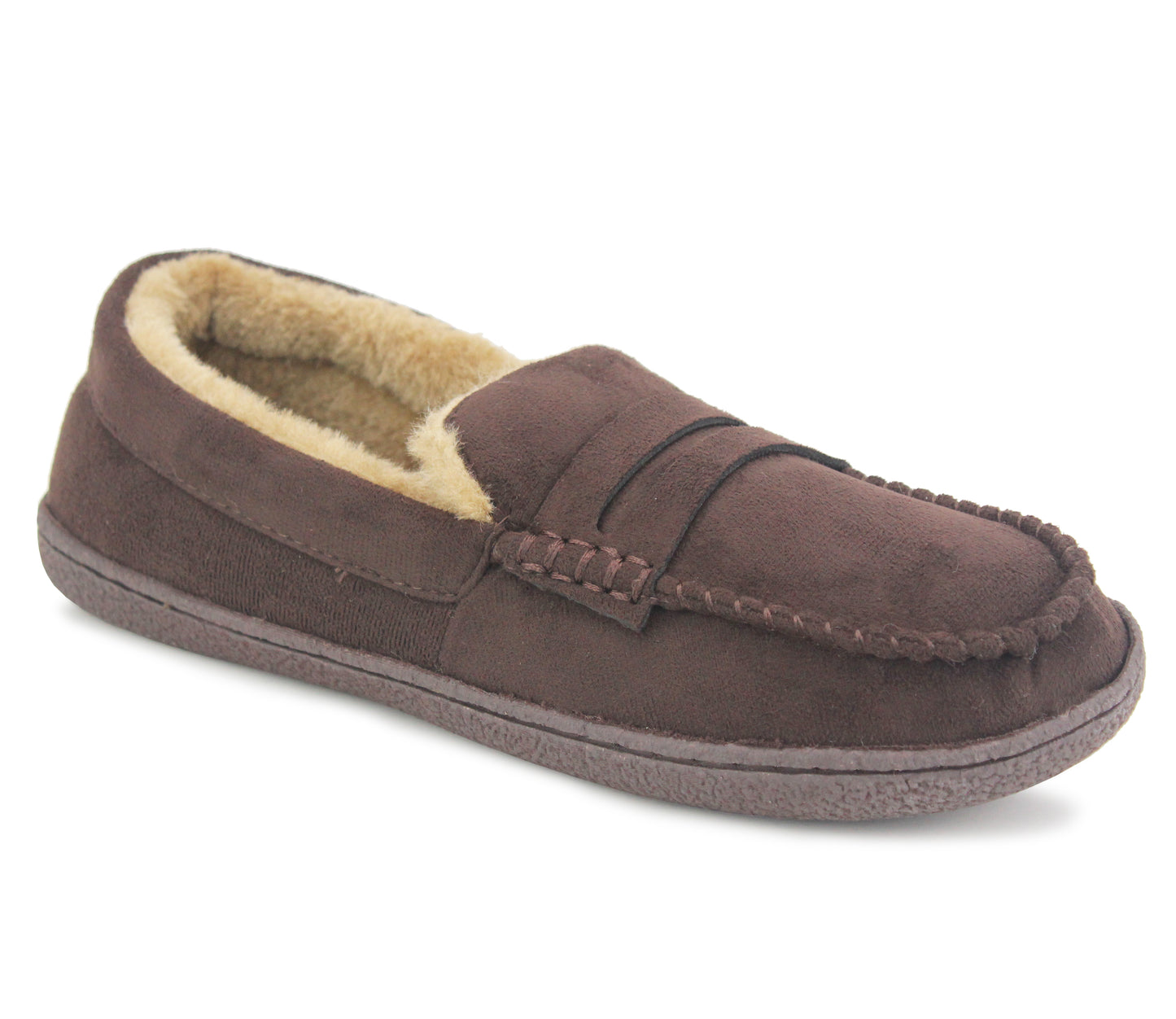 NEW HAMPSHIRE Mens Faux Fur Lined Moccasin Slippers in Brown