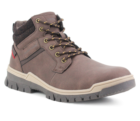 BERTIE Mens Faux Leather Hiking Boots in Brown