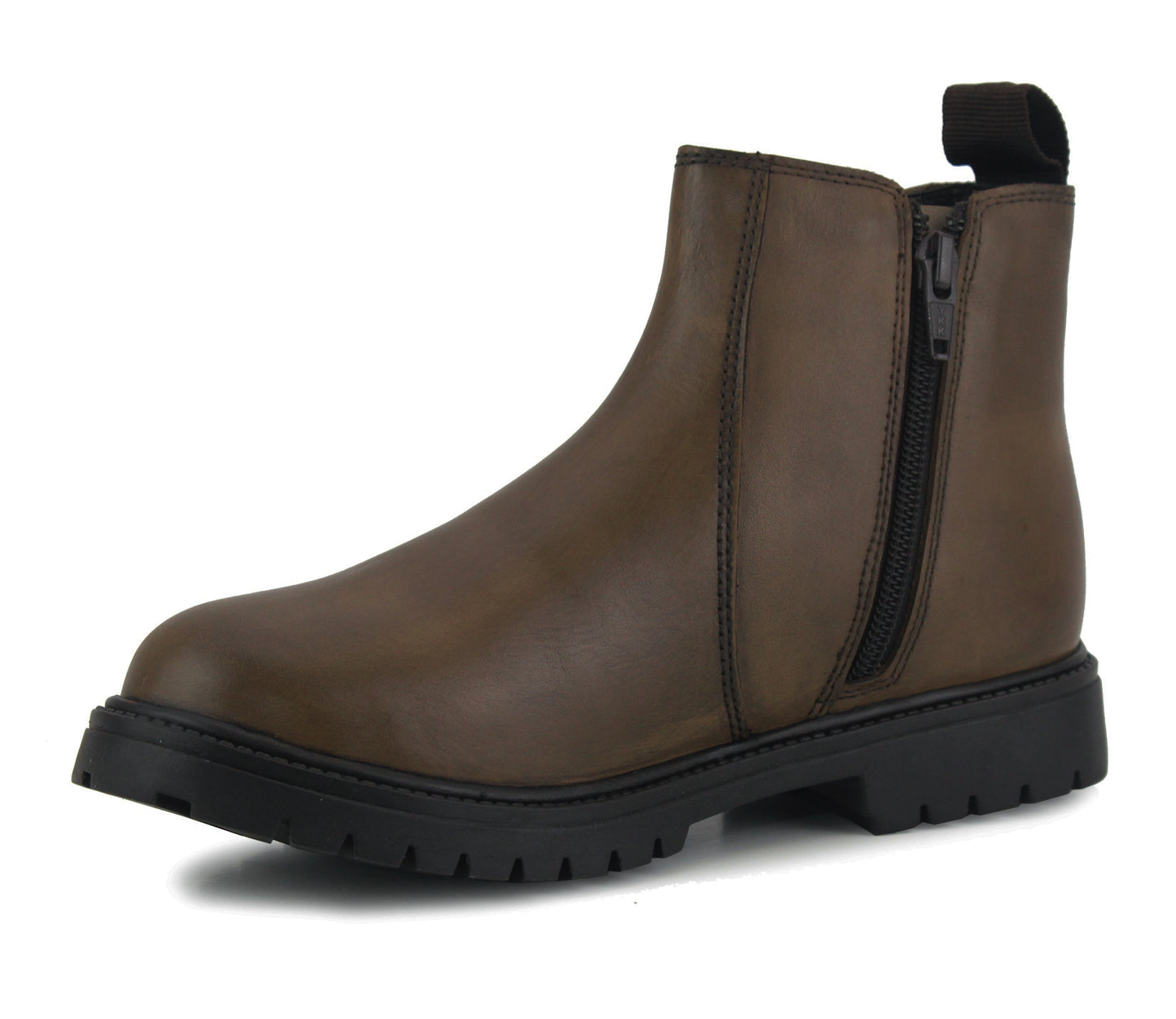 ADRIAN Unisex Kids Genuine Leather Zip Chelsea Boots in Brown