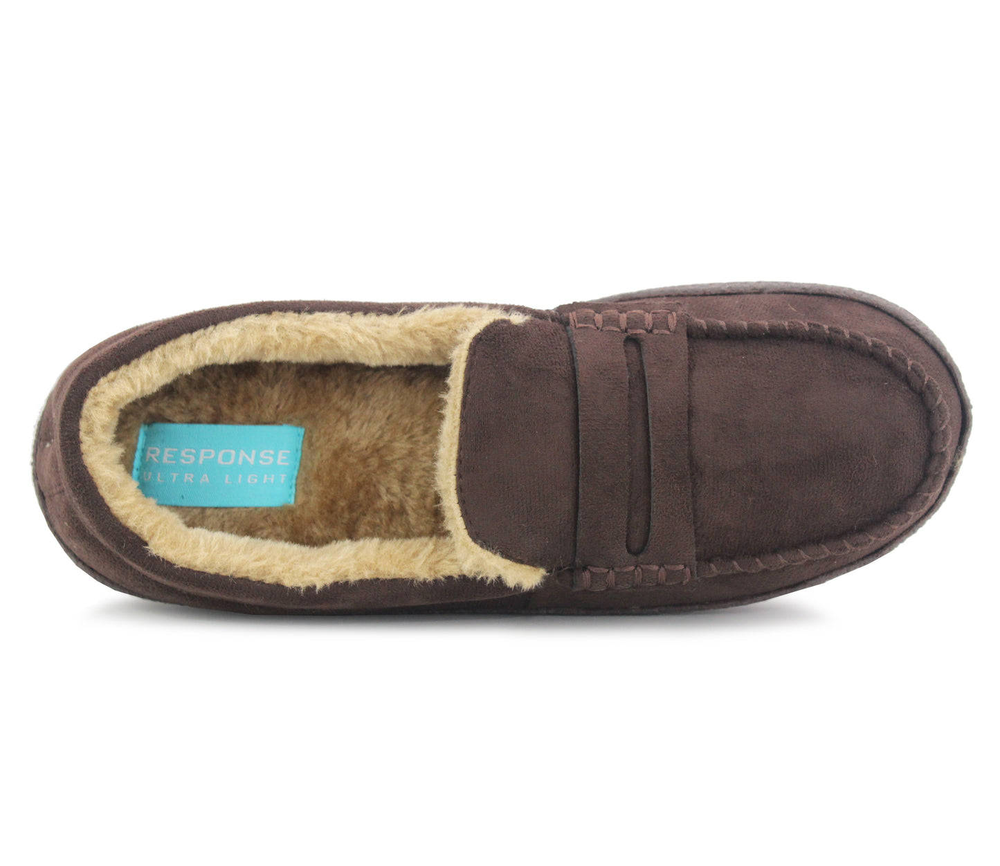 NEW HAMPSHIRE Mens Faux Fur Lined Moccasin Slippers in Brown