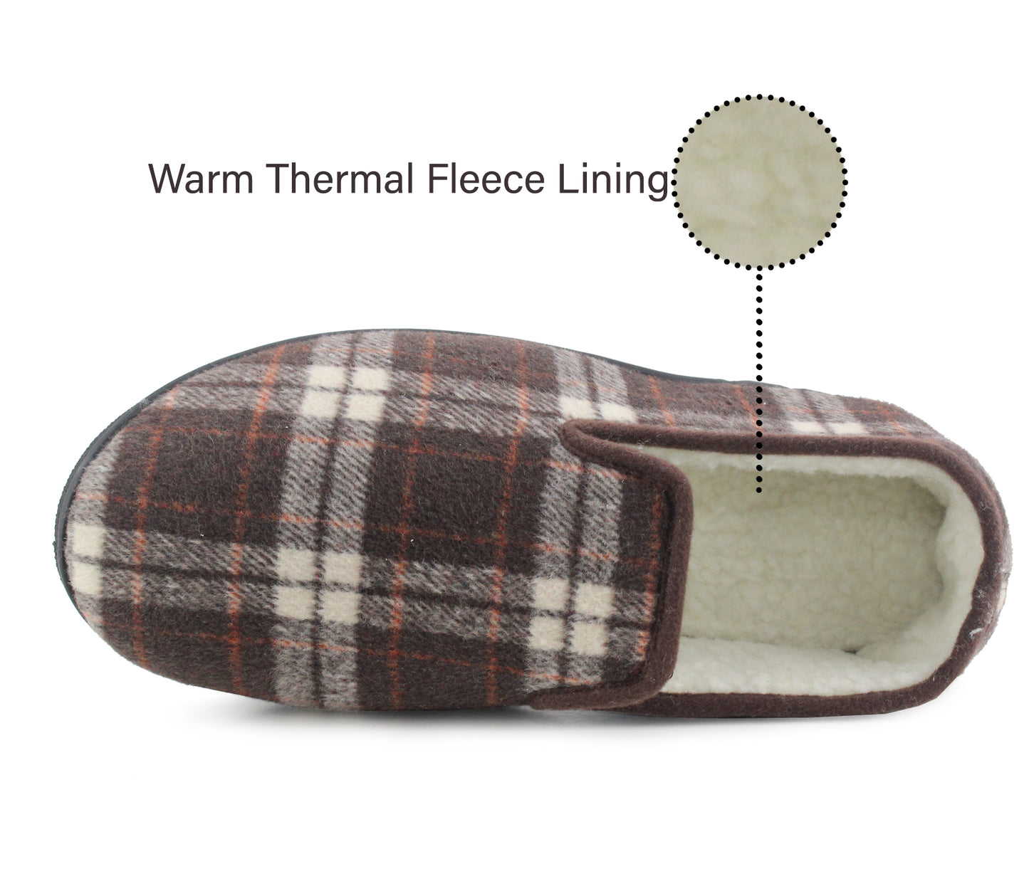 B568243 Mens Fleece Lined Check Winter Slippers in Brown