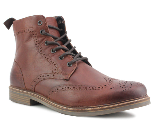 DIXON Mens Leather Brogue Formal Boots in Wood