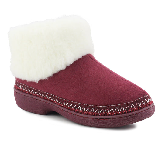 BARBARA Womens Faux Fur Ankle Boot Slippers in Burgundy