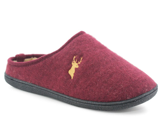 WILLIAM Mens Faux Fur Lined Loafer Slippers in Burgundy