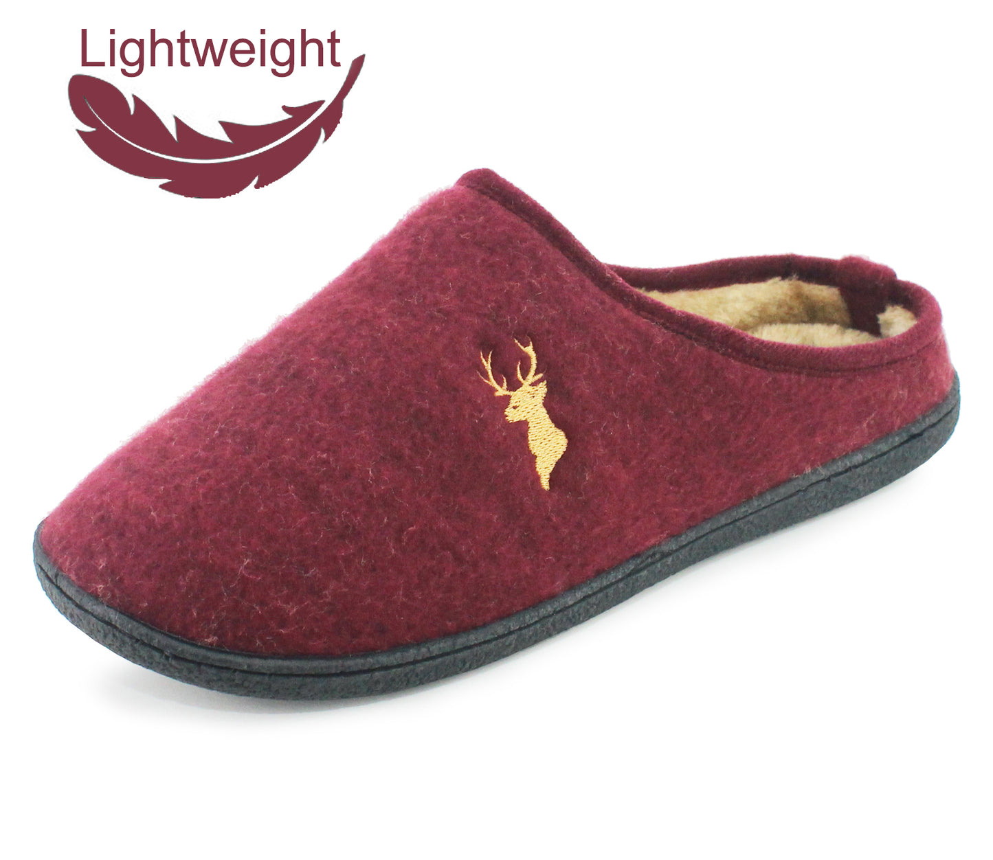 WILLIAM Mens Faux Fur Lined Loafer Slippers in Burgundy