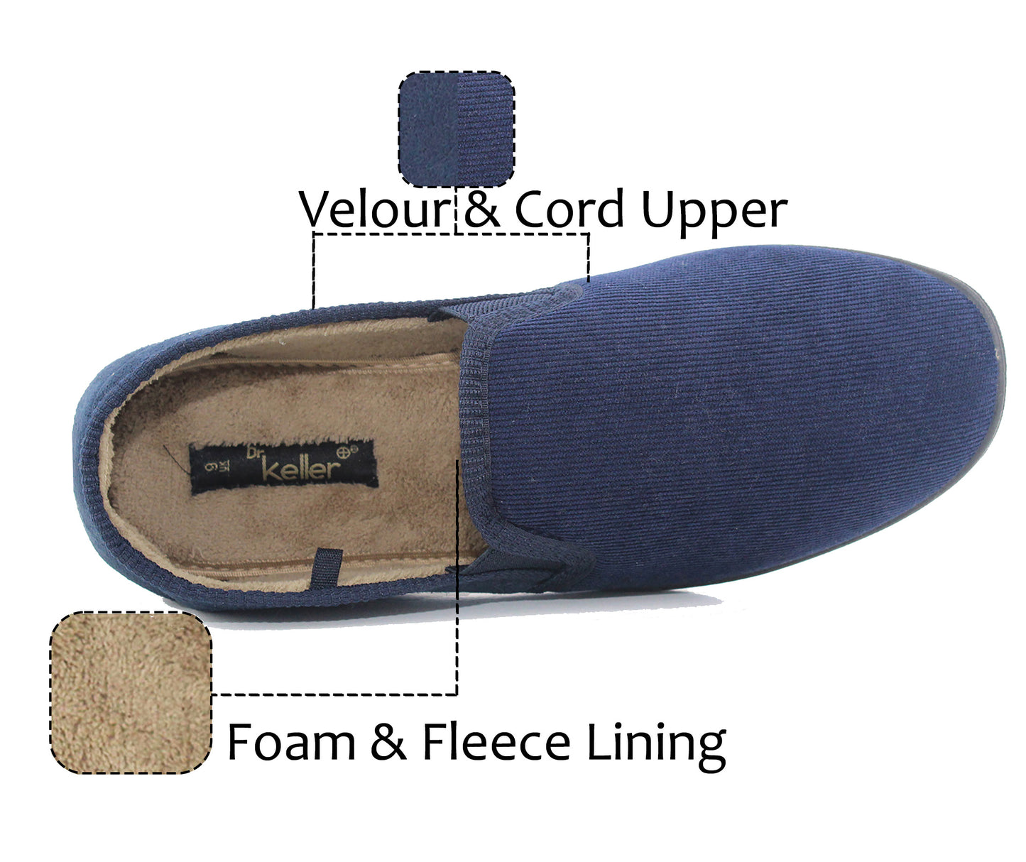 DONNAEL Mens Cord Fleece Lined Slippers in Navy