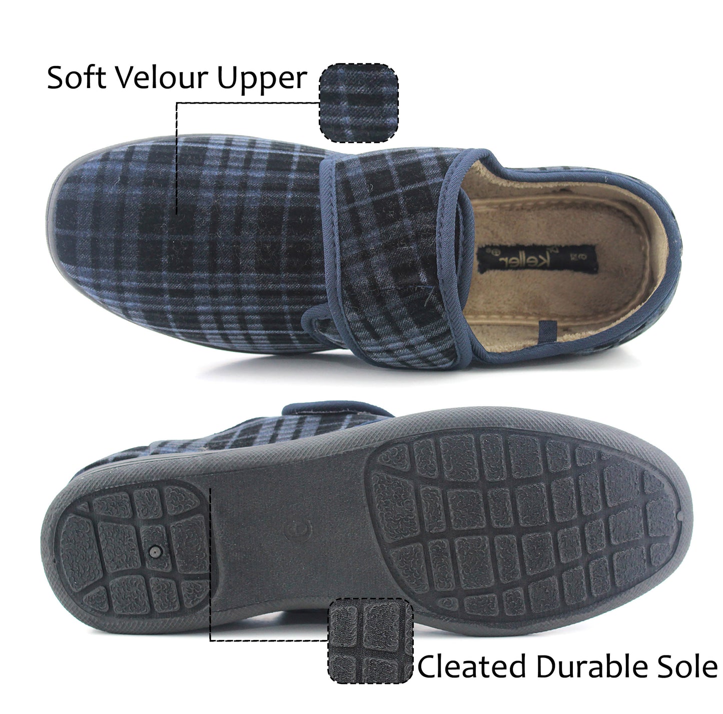 DONALD Mens Check Memory Foam Slippers in Navy