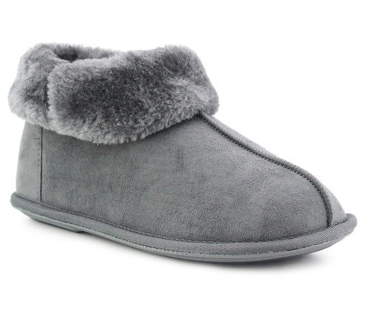 PHOEBE Womens Faux Fur Ankle Slippers in Grey