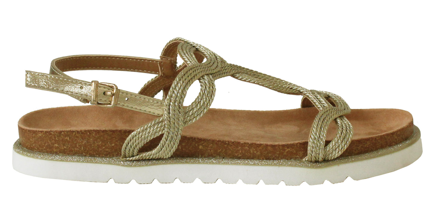 PEPA Womens Braided Strap Sandals in Gold