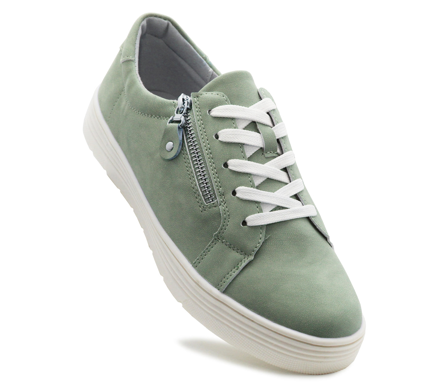 JANICE Womens Casual Lace Up Fashion Trainers in Green