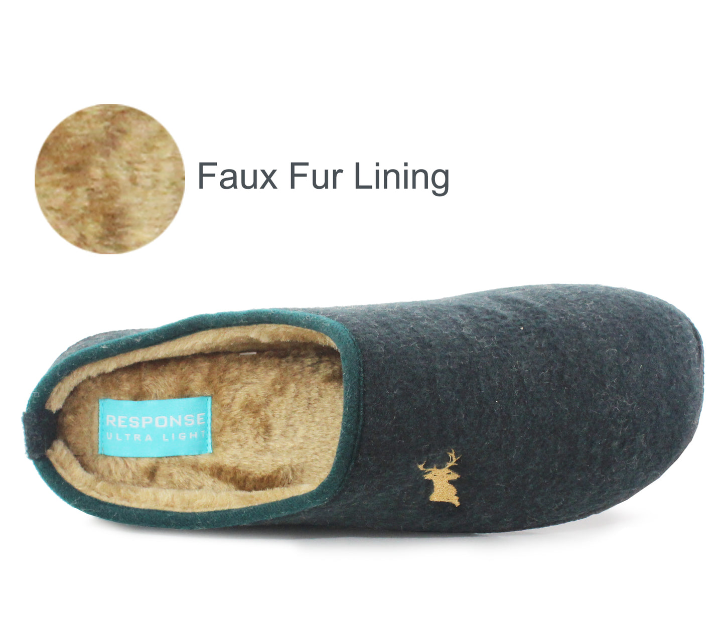 WILLIAM Mens Faux Fur Lined Loafer Slippers in Green