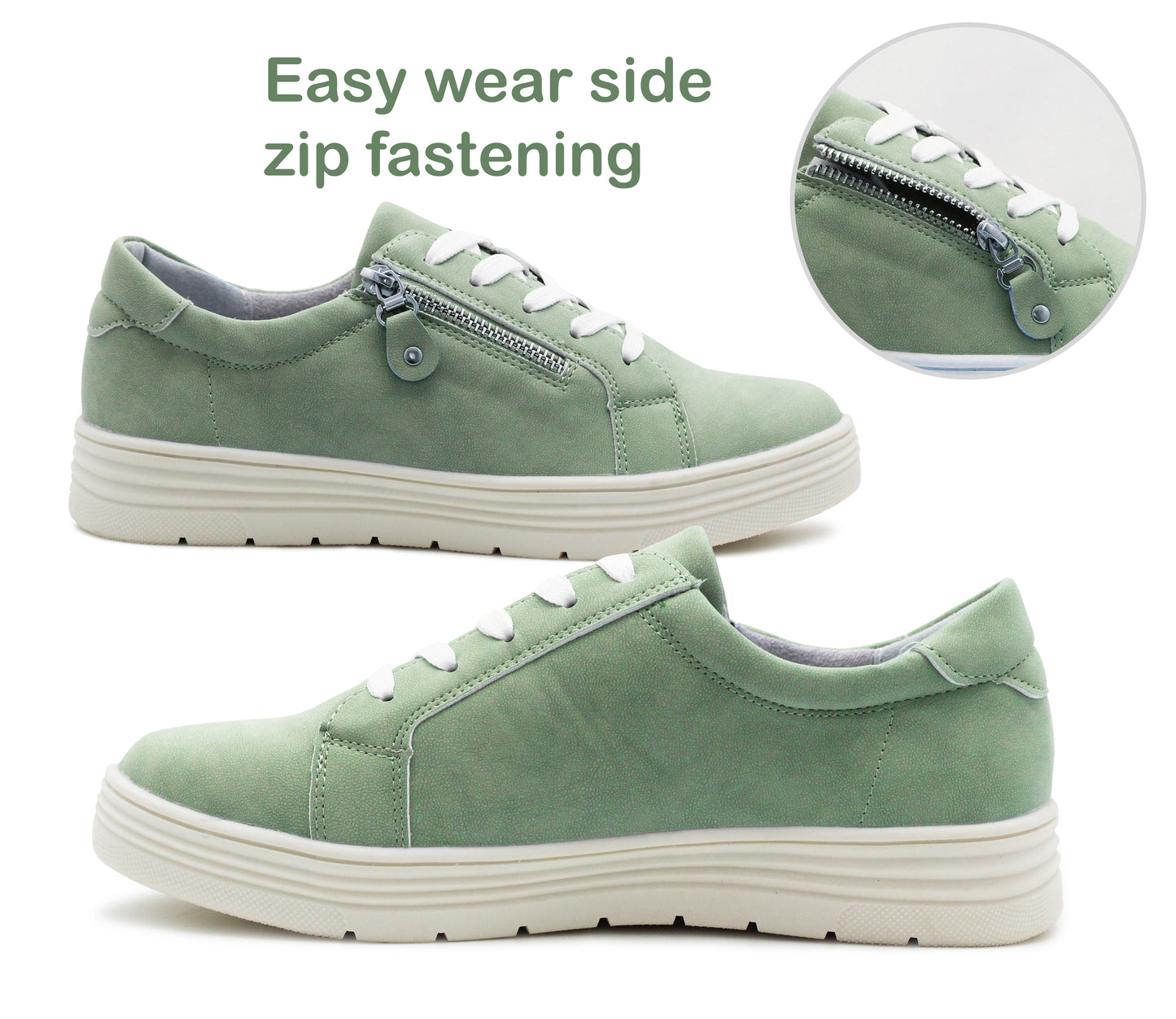 JANICE Womens Casual Lace Up Fashion Trainers in Green