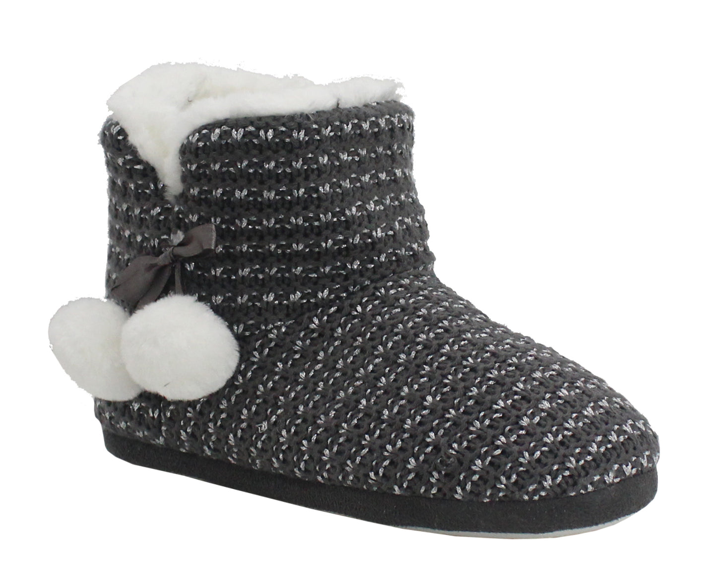 SHERRINGTON Womens Knitted Fur Lined Bootie Slippers in Grey