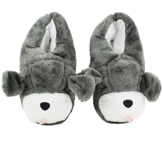 B593993 Womens Novelty Dog Christmas Slippers in Grey