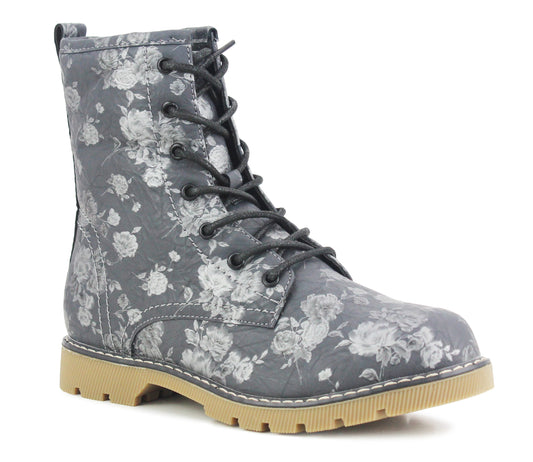RAVEN Women's High Top Ankle Boots in Grey Floral