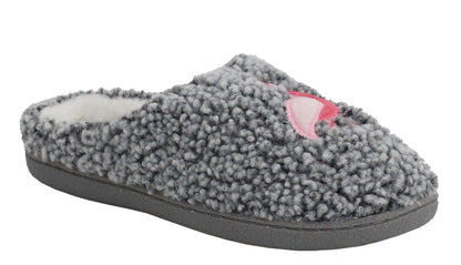 FIZZ Womens Fleece Faux Fur Lined Slippers in Grey