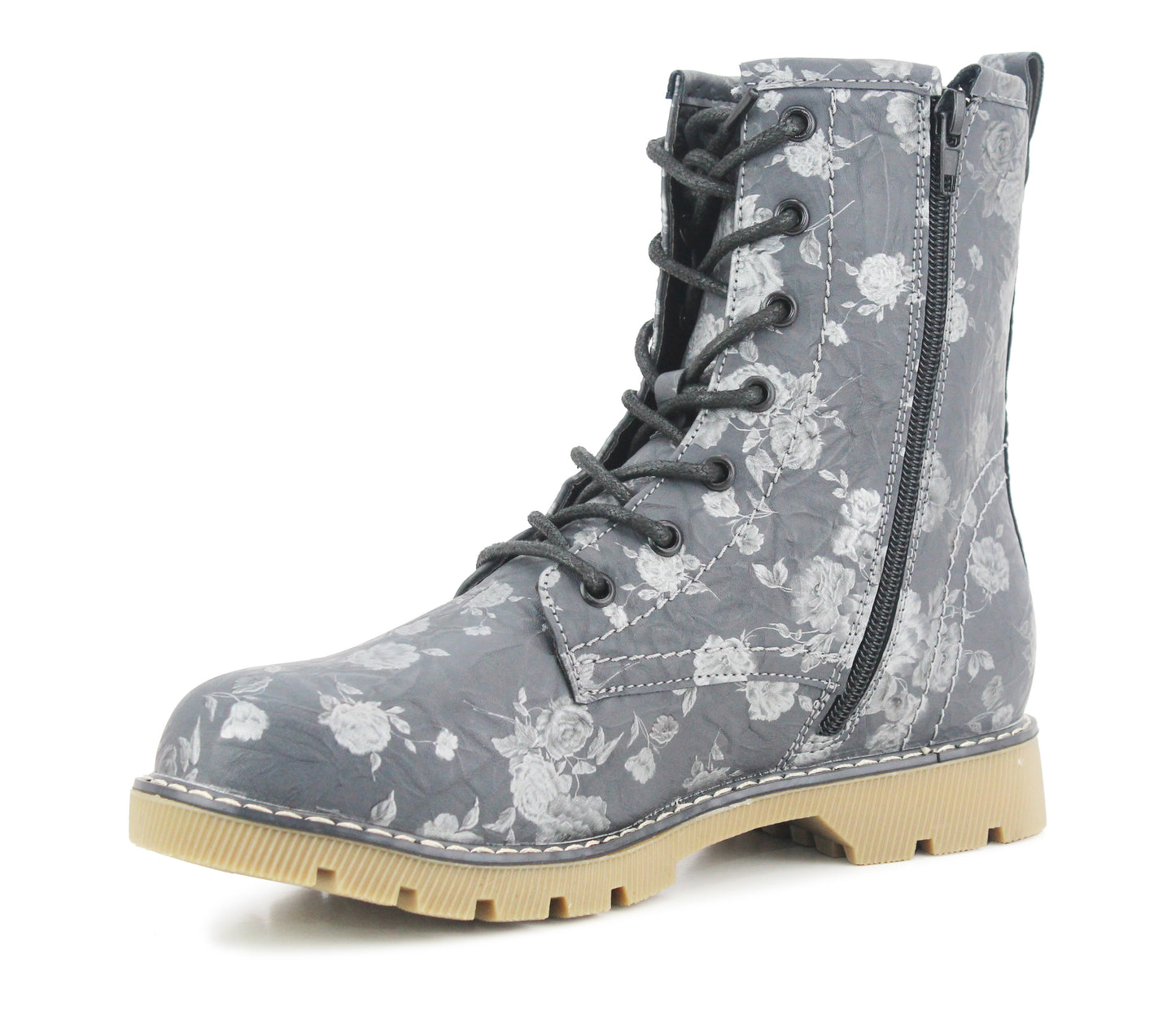 RAVEN Women's High Top Ankle Boots in Grey Floral