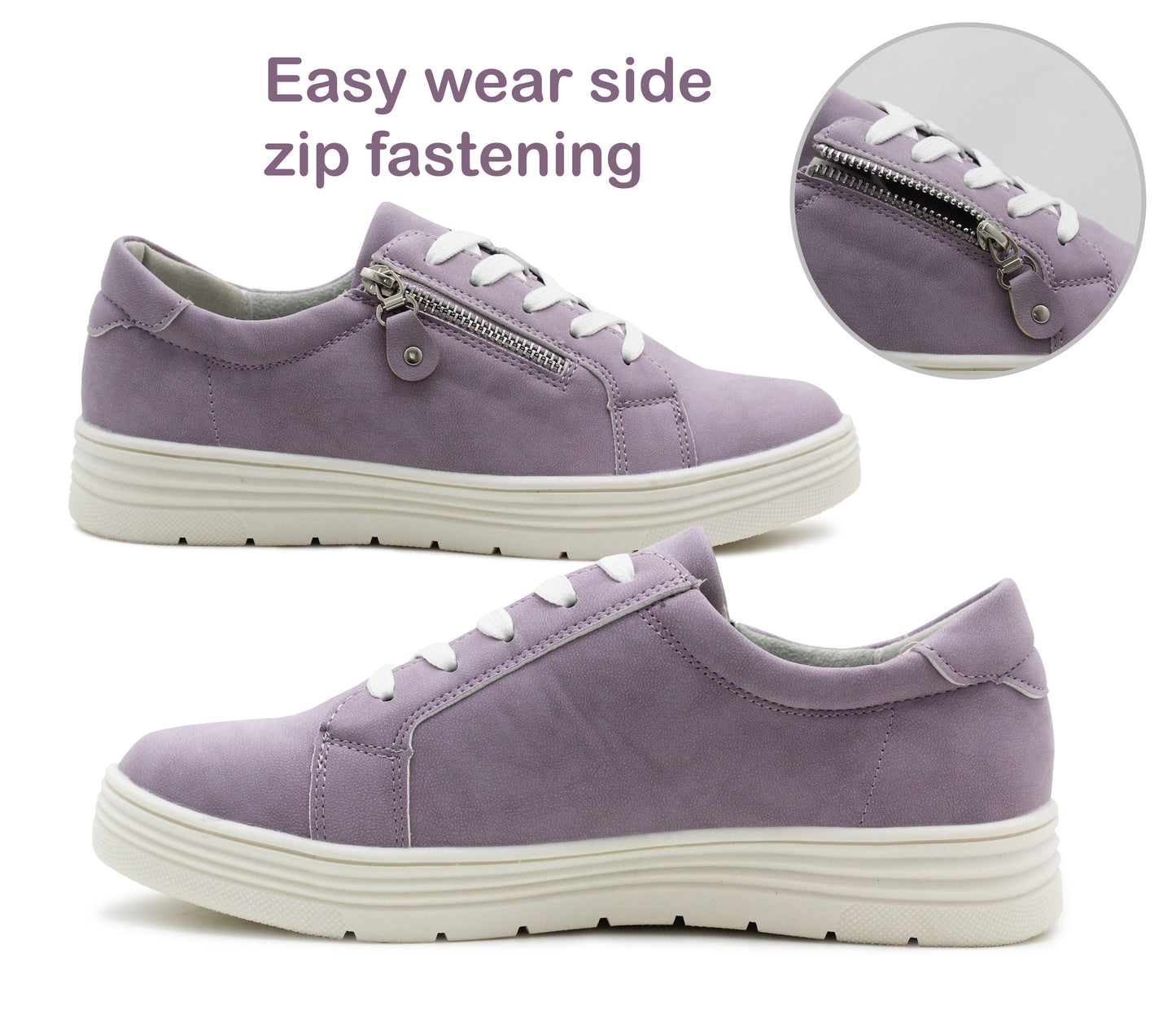 JANICE Womens Casual Lace Up Fashion Trainers in Lilac