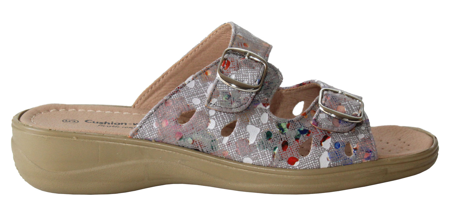 SADIE Womens Mules Sandals in Grey Multi