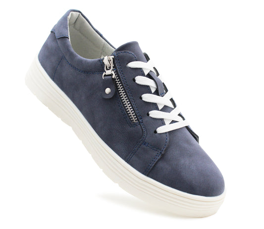 JANICE Womens Casual Lace Up Fashion Trainers in Navy