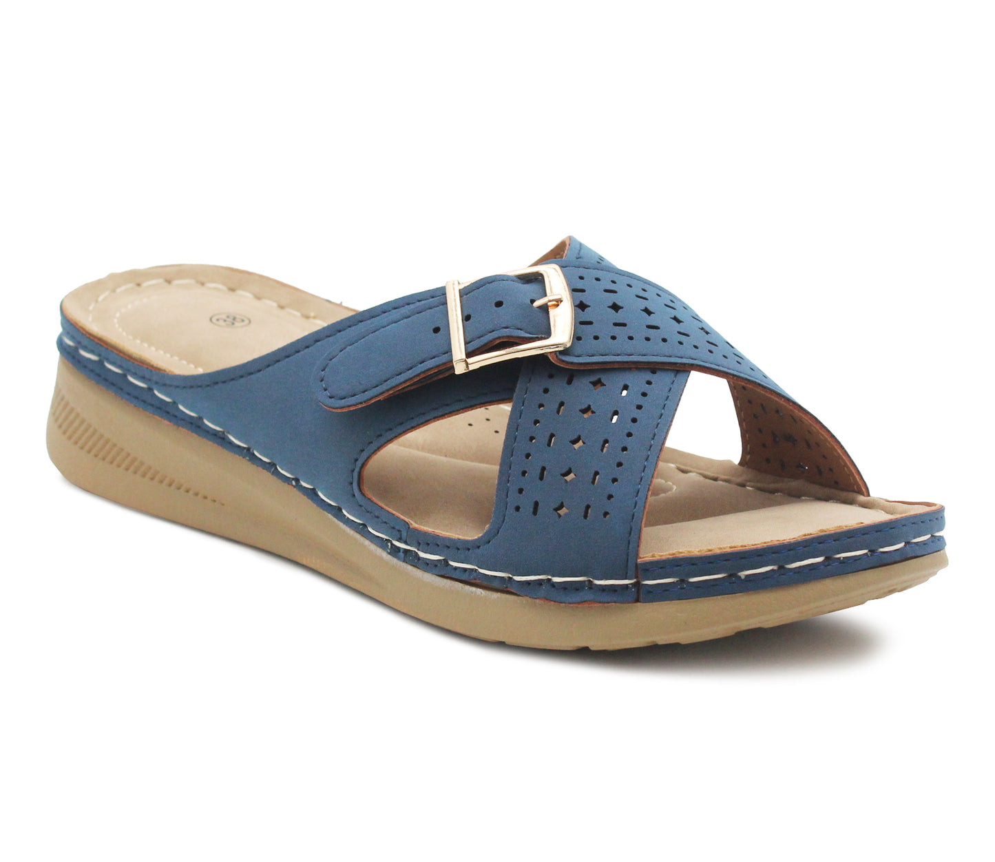 B824370 Womens Adjustable Buckle Mule Sandals in Navy