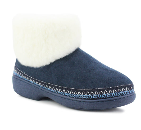 BARBARA Womens Faux Fur Ankle Boot Slippers in Navy