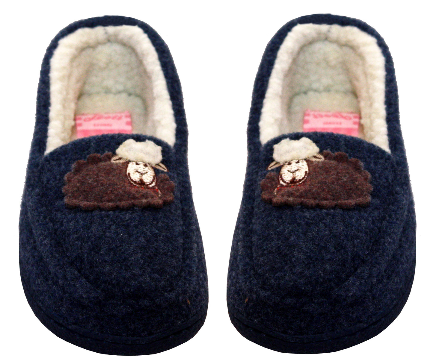 SALLY Womens Faux Fleece Lined Sheep Slippers in Navy