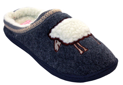 Beatrix Womens Fleece Faux Fur Lined Slippers in Navy