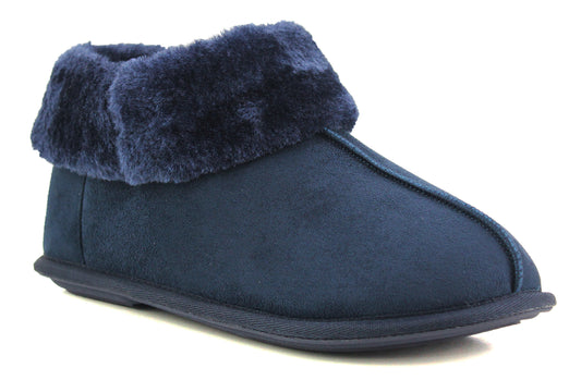 PHOEBE Womens Faux Fur Ankle Slippers in Navy