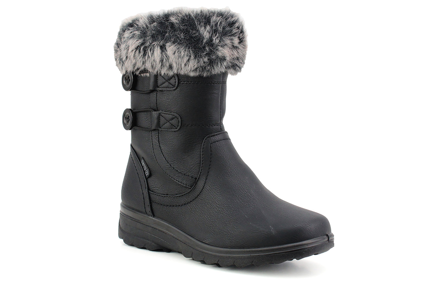 JILL Womens Thermal Zip Up Black Snow Boots Ladies Warm Snug Fashion Comfort Snow Ankle Boots