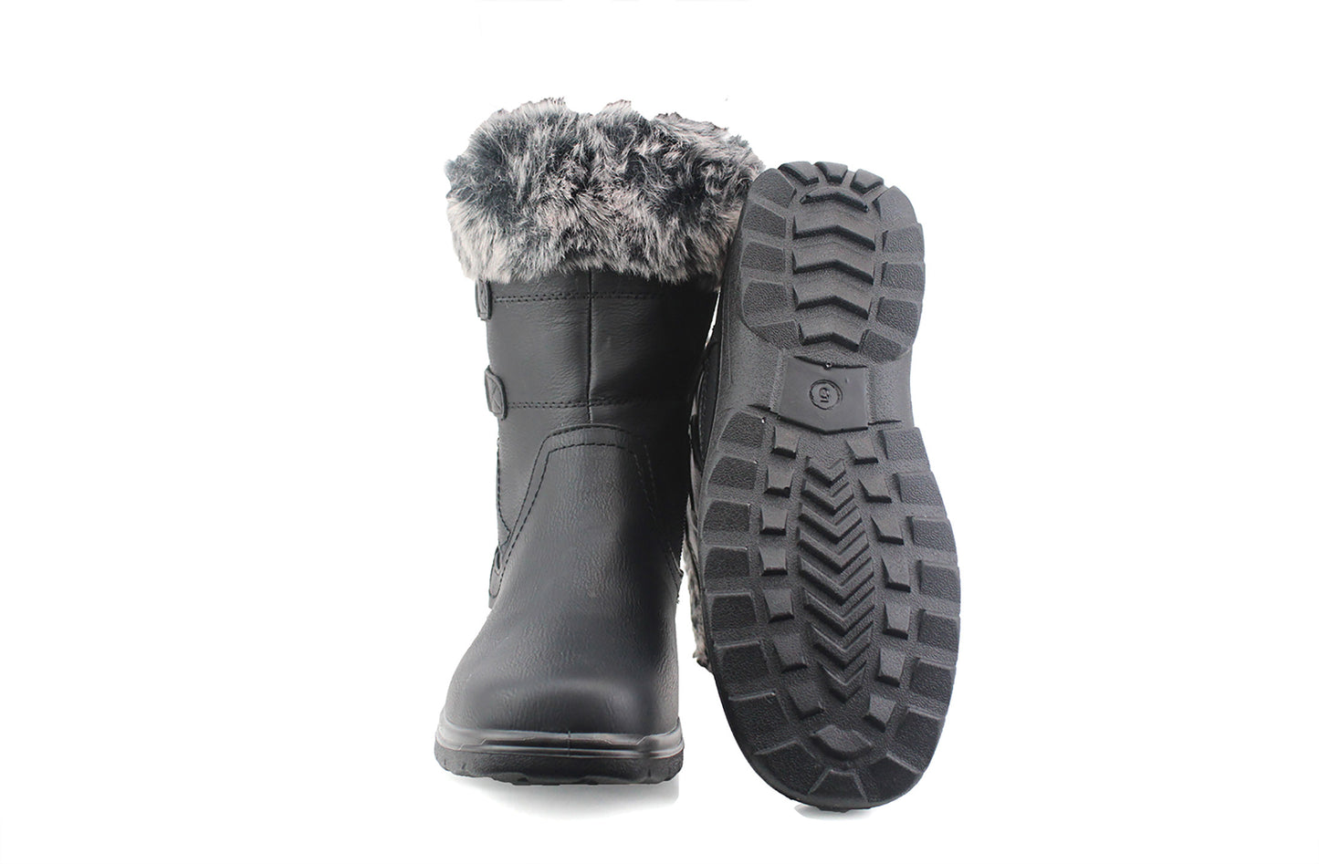 JILL Womens Thermal Zip Up Black Snow Boots Ladies Warm Snug Fashion Comfort Snow Ankle Boots