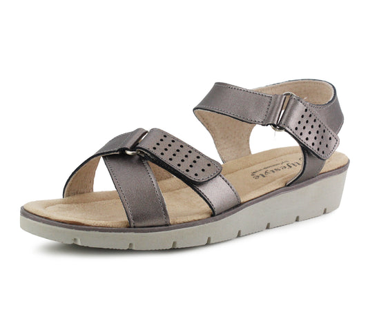 STEPHANIE Womens Leather Slingback Sandals in Pewter
