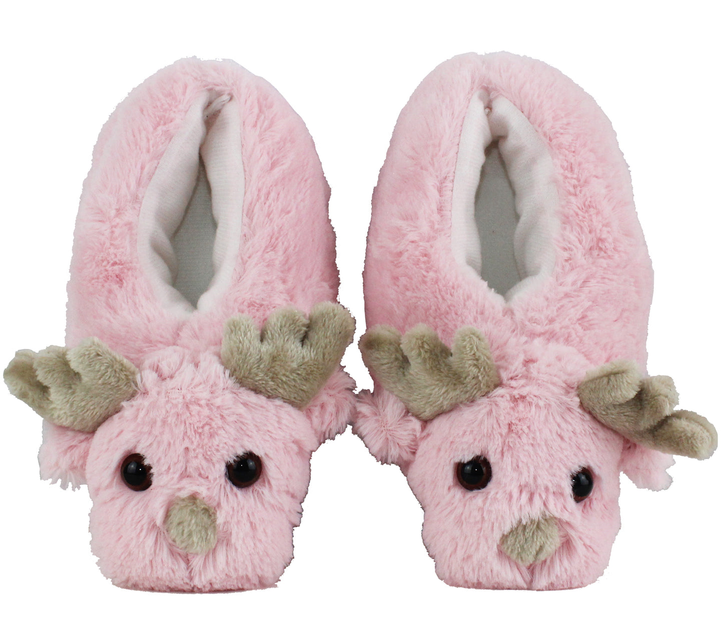 B591733 Kids Girls Novelty Reindeer Christmas Slippers in Pink