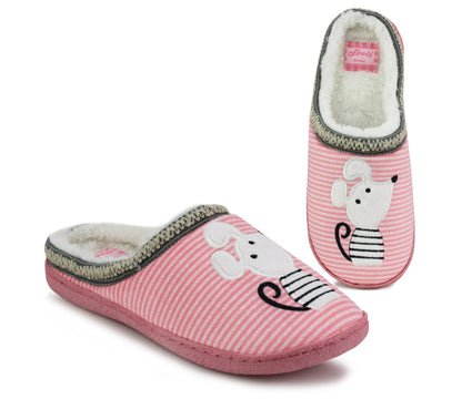 MARY Womens Character Mouse Faux Fur Line Slippers in Pink