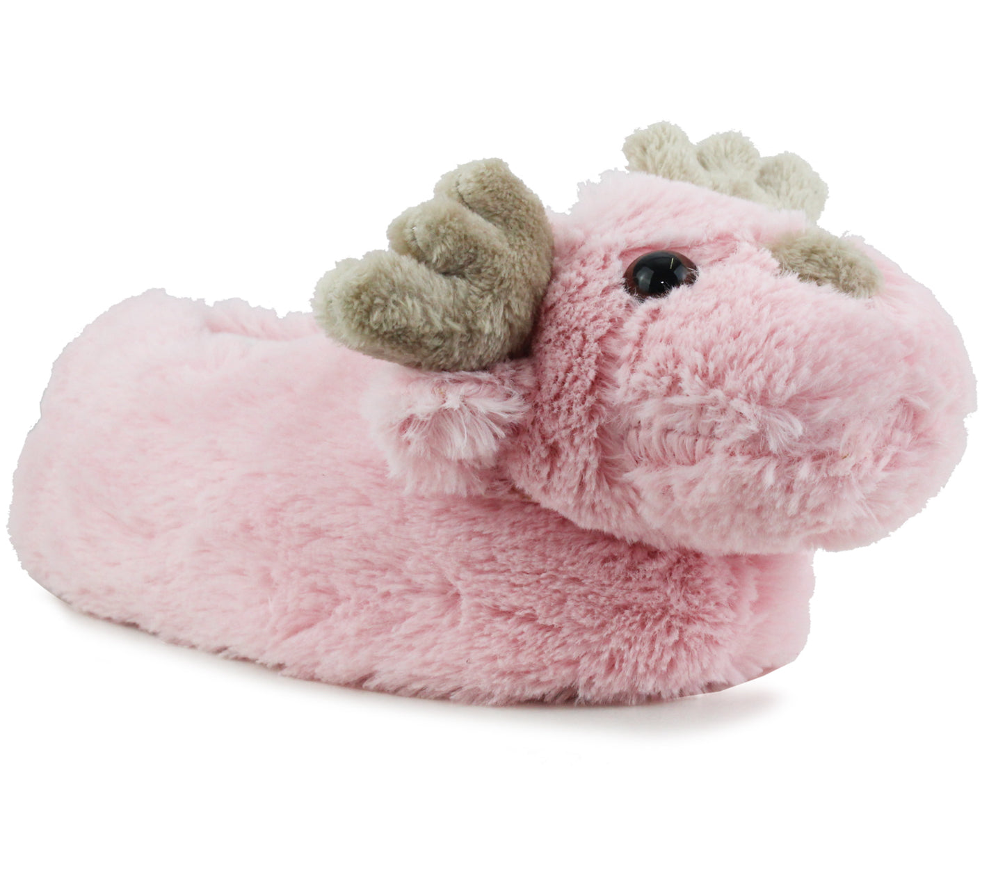 B591733 Kids Girls Novelty Reindeer Christmas Slippers in Pink