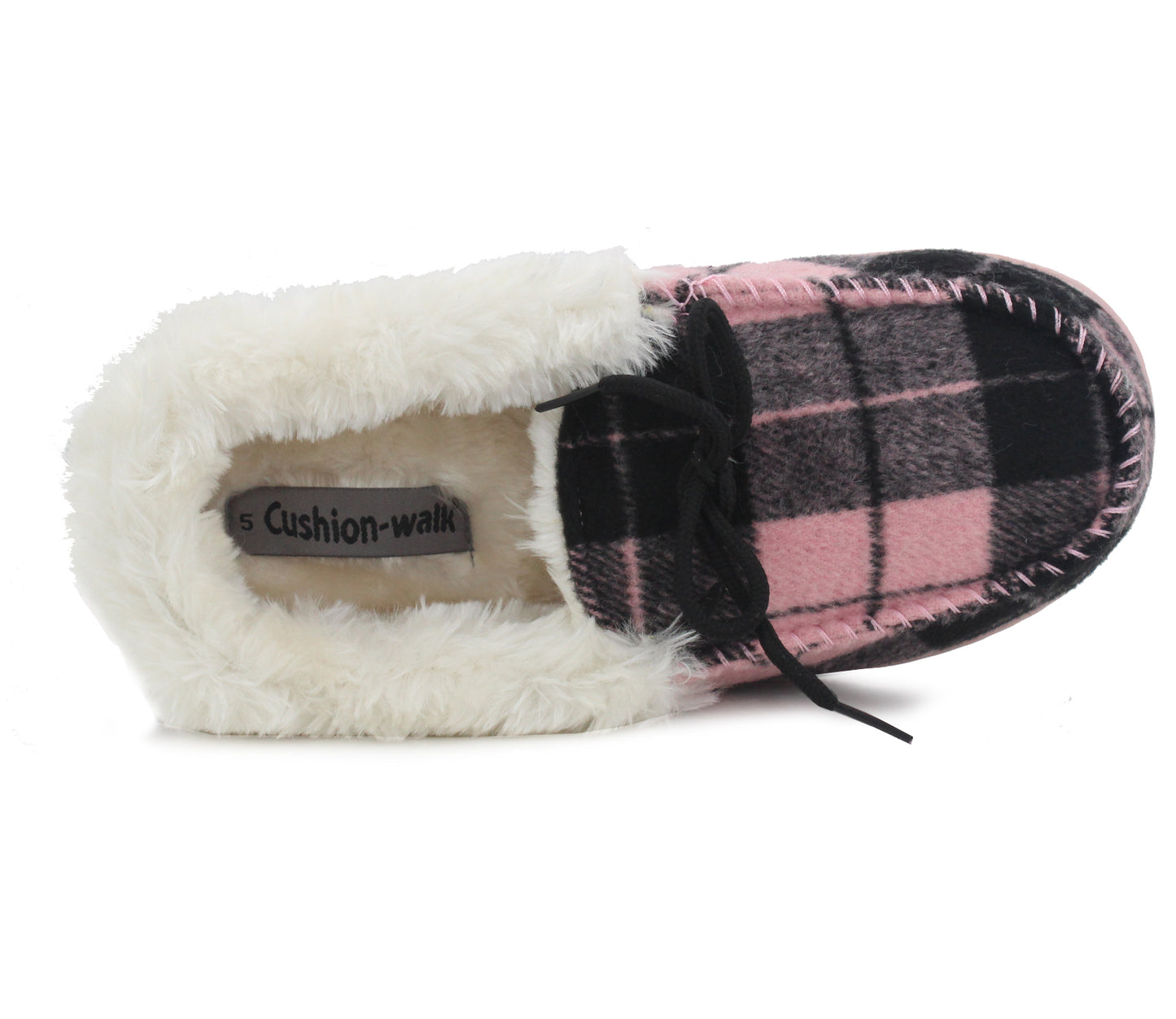 MINA Womens Faux Fur Check Slippers in Pink