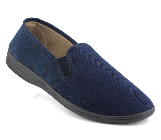 DONNAEL Mens Cord Fleece Lined Slippers in Navy