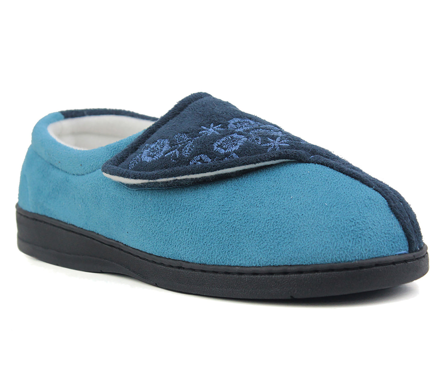 JULIE Womens 2 Tone Memory Foam Slippers in Blue/Navy