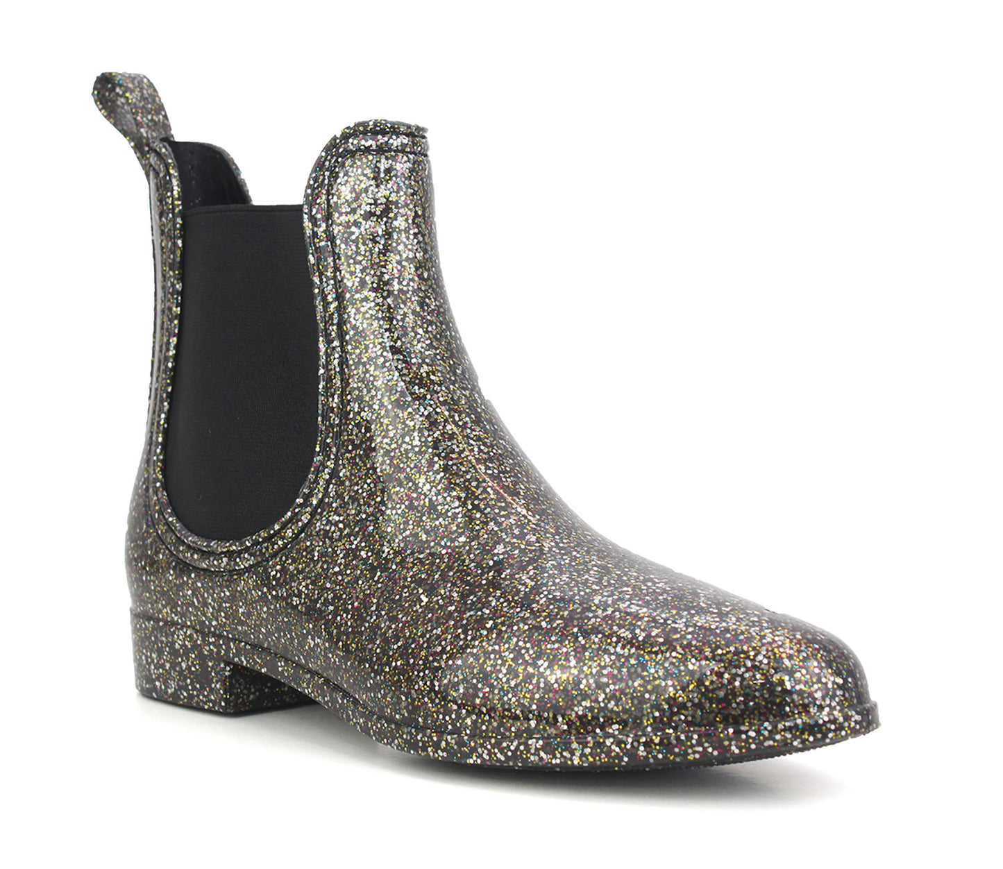 X1262 Womens Black Gold Glitter Ankle Wellies