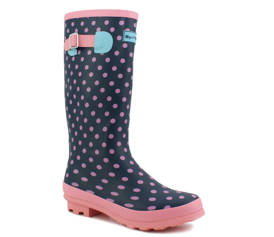 PINKSPOT Womens Pink Navy Polka Wellies