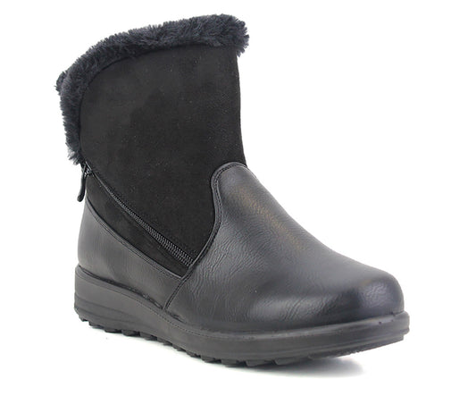 B754828 Womens Faux Suede Fur Lined Ankle Boots in Black