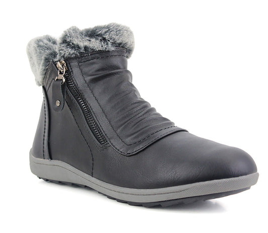 B769000 Womens Faux Leather Fur Lined Ankle Boots in Black